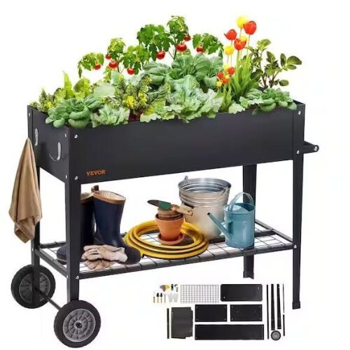 VEVOR 42.5 in. x 19.5 in. x 31.5 in. Black Steel Raised Garden Bed with Legs - Lot 519