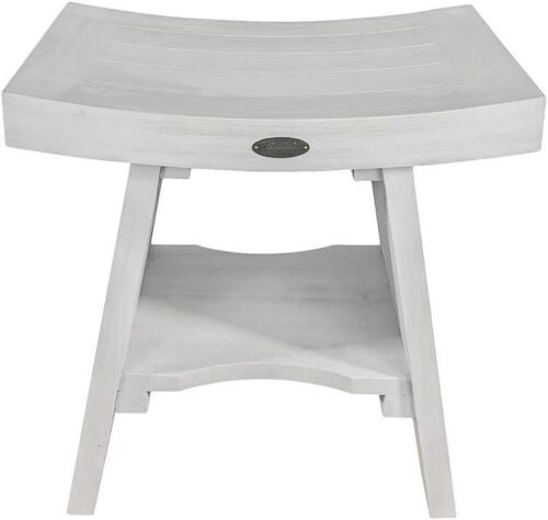 CoastalVogue Serenity Shower Stool with Curved Seat and Storage Shelf - Lot 542