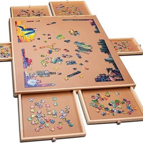 1500 Piece Wooden Jigsaw Puzzle Table with 6 Drawers 27" x 35"  - Lot 596