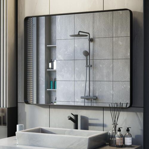 Yamazakura Black Framed Bathroom Vanity Mirror 36x28 Inch  - Lot 617
