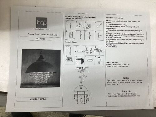 Vintage Iron Cyrstal Pendant Light  - Lot 416