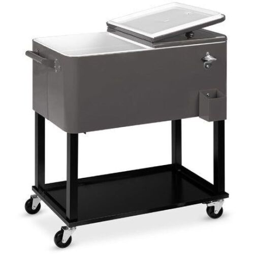 Portable Rolling Cooler Cart w/ Bottle Opener, Catch Tray - 80qt  - Lot 387