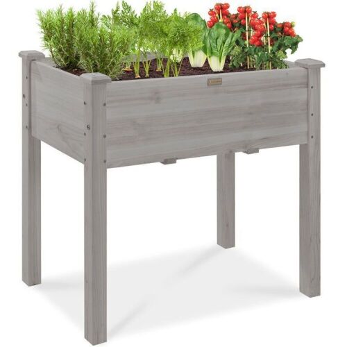 Raised Garden Bed, Elevated Wood Planter Box Stand w/ Bed Liner - 34x18x30in  - Lot 361