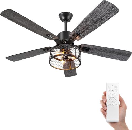 Ohniyou 52 Inch Farmhouse Ceiling Fan with Lights and Remote - Lot 198