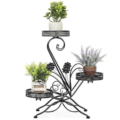 3-Tier Decorative Metal Freestanding Plant Stand w/ Scrollwork Design, Black - Lot 205