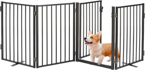 Jeyew Metal Freestanding Foldable Dog Gate, 4 Panels with Door 24" H - Lot 248