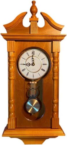 Grandfather Wood Wall Clock with Chime, Oak  - Lot 249
