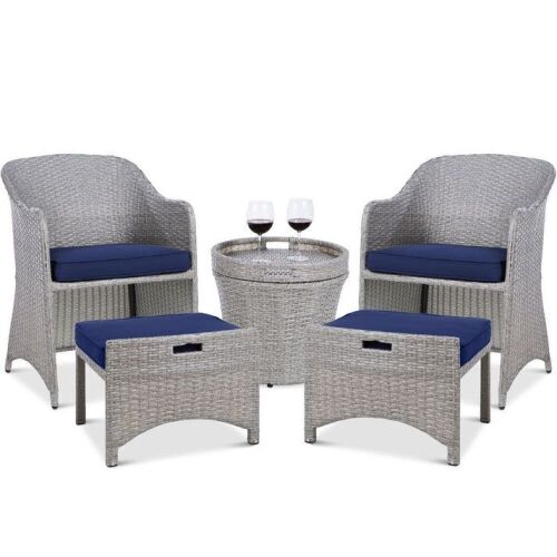5-Piece Outdoor Wicker Bistro Set w/ Side Storage Table, No Assembly  - Lot 51