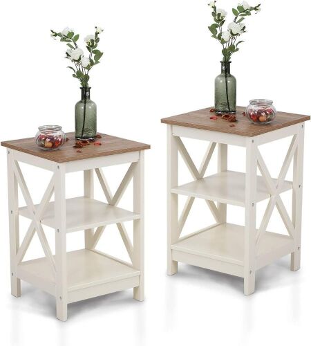 MAISON ARTS Rustic End Tables, Set of 2, Ivory  - Lot 357