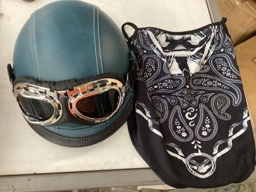 Motorcycle Half Helmet with Goggles  - Lot 271