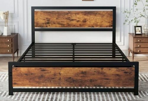 LIKIMIO Bed Frame with Headboard, Strong Support, Industrial Style, Queen - Lot 67