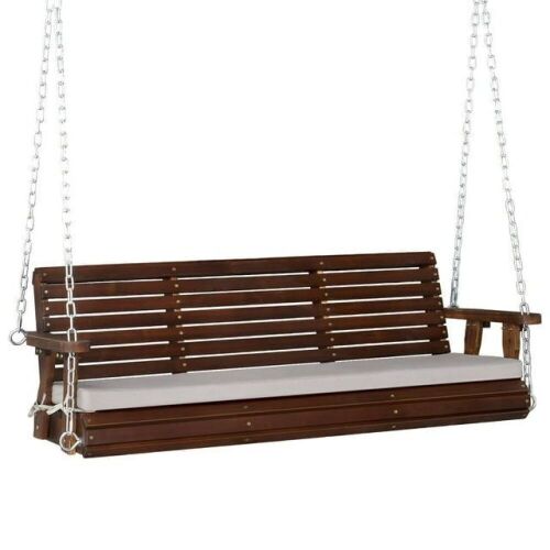 VINGLI Heavy Duty 880 LBS Patio Porch Swing with Extra Cushions, 5 FT, Rustic - Lot 64