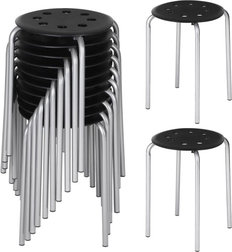 10 Pack Stacking Stools Classroom Stackable Stools Sets Portable Plastic Stack Stool Black Round Top Student Stool Multipurpose Adults Kids Stool Chairs Flexible Seating for Home, Office, Classrooms 12.2"D x 12.2"W x 17.32"H - Lot 73