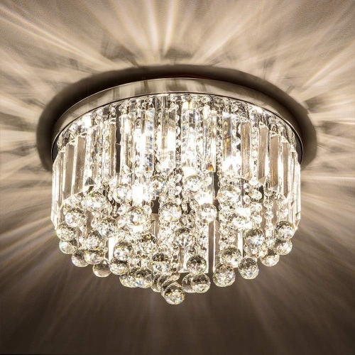 Crystal Chandelier Light Fixtures Crystal Chandeliers for Bedroom Living Room Hallway Bar Dining Room 8 Lights Modern Chrome Crystal Flush Mount Ceiling Light 15.75'' Width（G9 Bulbs Excluded） - Lot 79