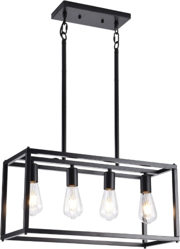 Lanhall Dining Room Light Fixture 4 Light Black Farmhouse Chandelier Modern Kitchen Island Pendant Lighting Linear Rectangular Hanging Lights for Kitchen Dining Room Adjustable Height Metal E26 Base - Lot 89