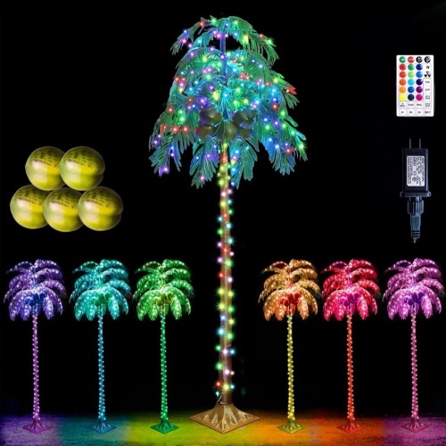 LED Lighted Palm Tree with Coconuts Color Changing Artificial Palm Tree Lights Remote Control, 7FT Tropical Palm Tree for Pool Beach Yard Summer Party Home Hawaiian Tiki Bar Indoor Outdoor Decoration  - Lot 93