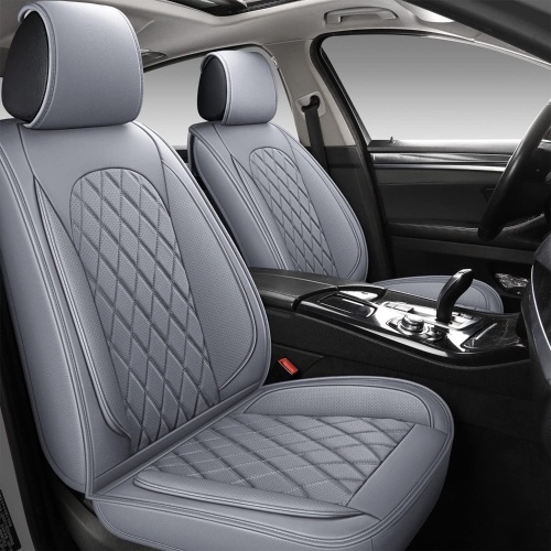 LINGVIDO Breathable Leather Grey Car Seat Covers, Rhombus Faux Leather Vehicle semi-Custom Cushion for Cars & SUV Truck Universal Fit Set (Front only, Gray) - Lot 96