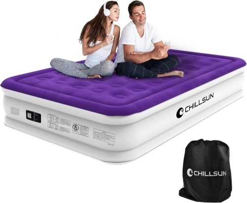 CHILLSUN Queen Air Mattress with Built in Pump-Inflatable Blow Up Mattress Luxury Double High Mattresses for Home Portable Camping Travel, 80x60x18in, 650lb MAX - Lot 204
