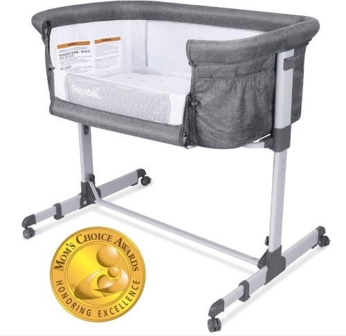 Papablic 2-in-1 Bonni Baby Bassinet & Bedside Sleeper, Grey 36.3"L x 27.36"W x 33.9"H - Lot 210
