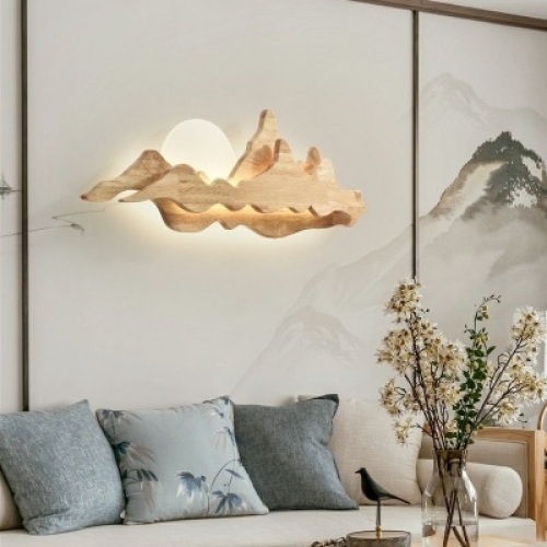 Asian Style Sunrise Mountain Shape Wall Lamp Acrylic Lampshade Wall Mounted Lights for Bedroom - Lot 106