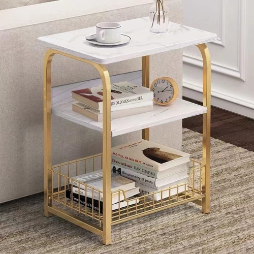 aboxoo End Table Side Table 3 Tiers White Marble Nightstand Industrial Retro Storage Shelf for Living Room Bedroom Kitchen Family and Office,Stable Wood and Metal Frame - Lot 121A