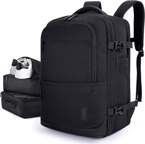 BAGSMART Travel Laptop Backpack, 40L Expandable Airline Approved Carry On, 17 Inch Luggage Backpack Suitcase with Packing cubes, Water Resistant Weekender Black Backpack with Shoe Bag, Black - Lot 183