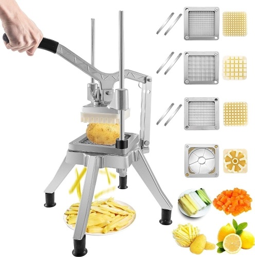 VEVOR Commercial Vegetable Chopper w/ 4 Replacement Blades, Stainless Steel French Fry Cutter Potato Dicer & Fruit Slicer for Restaurants & Home Kitchen - Lot 237