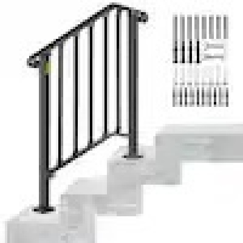 2 ft. Handrails for Outdoor Steps Fit 2 or 3 Steps Outdoor Stair Railing Wrought Iron Handrail with baluster, Black - Lot 211