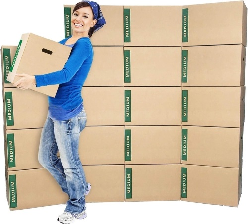 Medium Moving Boxes with Handles Pack of 20 – 18"x14"x12" – Cheap Cheap Moving Boxes - Lot 213