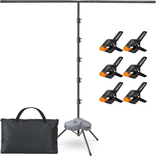 Svopy T Shape Backdrop Stand - 8x5.3ft Photo Backdrop Stand for Parties with 6 Spring Clamps, Sandbag and Carry Bag, Sturdy Back Drop Adjustable Stand - Lot 805