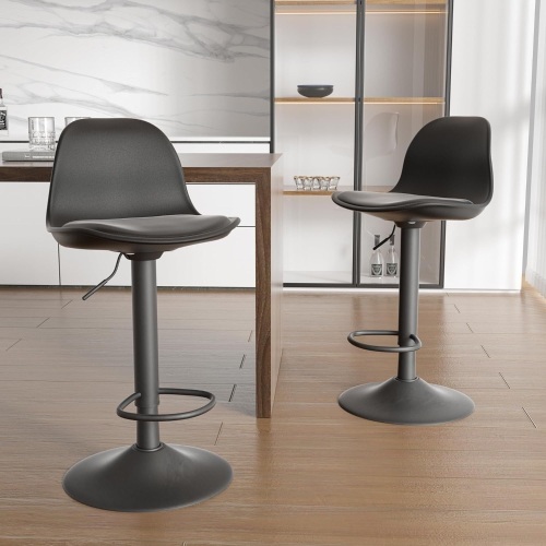 Miereirl Bar Stools Set of 2 Morden Height Counter Bar Stools with Polypropylene Back and Leather Seat，Swivel Adjustable Stool Chair for Home Kitchen Island-Black 15"D x 15"W x 39"H - Lot 217