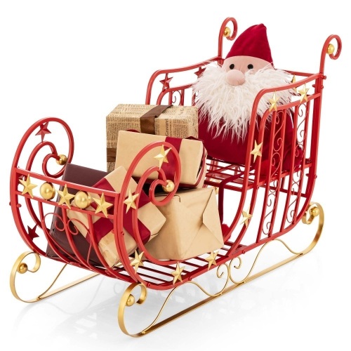 Costway Red Santa Sleigh with Large Cargo Area for Gifts Metal Christmas Holiday Decor 39'' x 14'' x 24'' (L x W x H)  - Lot 297