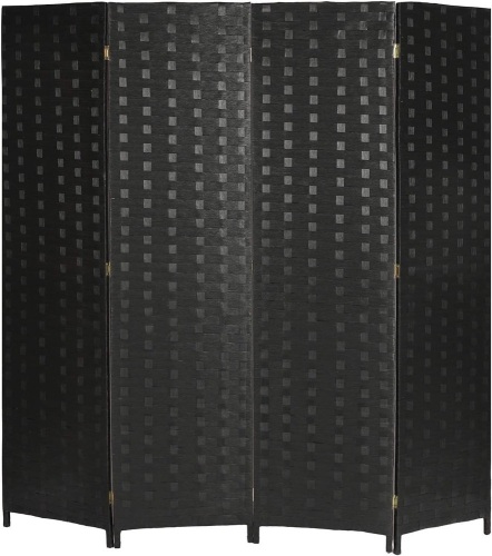Folding Room Screen Divider Hand-Woven Design Room Divider 6ft High Fiber Free-Standing Privacy Screen Suitable for Living Room and Study (Black, 4 Panels) - Lot 379
