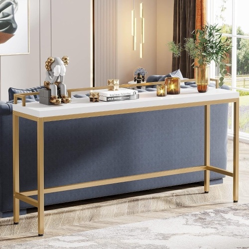 Tribesigns 70.9 inch Extra Long Sofa Table, Narrow Console Table Behind Couch, Modern Entryway Table Skinny Hallway Table for Living Room (White+Gold) - Lot 384