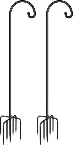 Gtongoko 2 Pack Shepherds Hook 92 Inch, Tall Bird Feeder Pole, Adjustable Shepards Hooks for Outdoor Plant Baskets, Lanterns, Weddings Decor, Solar Lights, Black - Lot 338