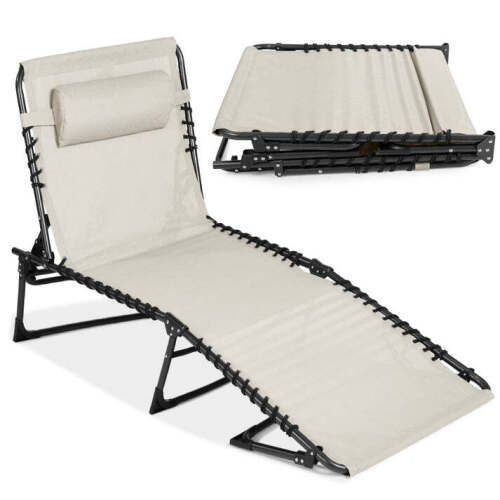 Portable Patio Chaise Lounge Chair Outdoor Recliner w/ Pillow - Lot 5191