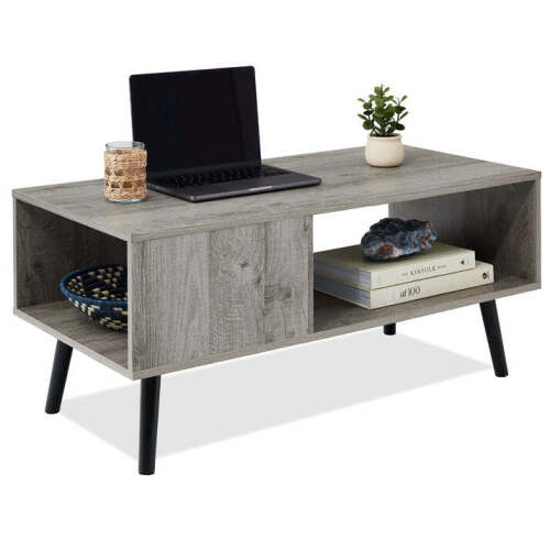 Wooden Mid-Century Modern Coffee Accent Table w/ Open Storage Shelf - Lot 5248