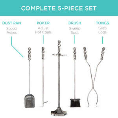 5-Piece Rustic Iron Indoor Outdoor Fireplace and Firepit Tool Set w/ Stand - Lot 5457