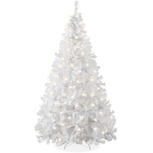 Pre-Lit Hinged Artificial White Pine Christmas Tree w/ Lights, Metal Stand - Lot 5585