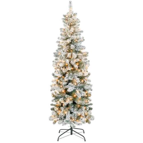 Pre-Lit Snow Flocked Artificial Pencil Christmas Tree - Lot 5418