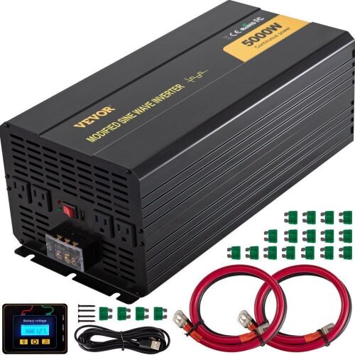 VEVOR 5000W Modified Sine Wave Inverter, DC 12V to AC 120V, with LCD Remote Controller, LED Indicator - Lot 708