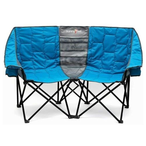 Sunnyfeel Portable Double Loveseat Camping Chair with Cup Holders, Blue - Lot 725
