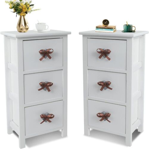 Small Nightstand with 3 Wood Drawers, Set of 2  - Lot 660