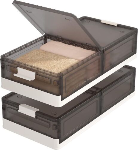 HAIXIN Elevated Under Bed Storage Bin Transparent Brown 2 Pack - Lot 680