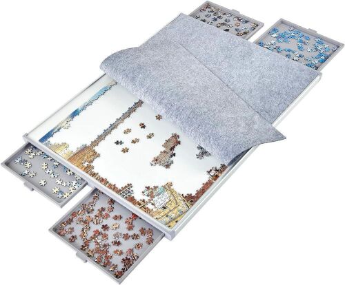 1500 Piece Non-Wood Jigsaw Puzzle Board with Drawers and Felt Fabric Cover Mat, 35×26 Inch Work Surface - Lot 721