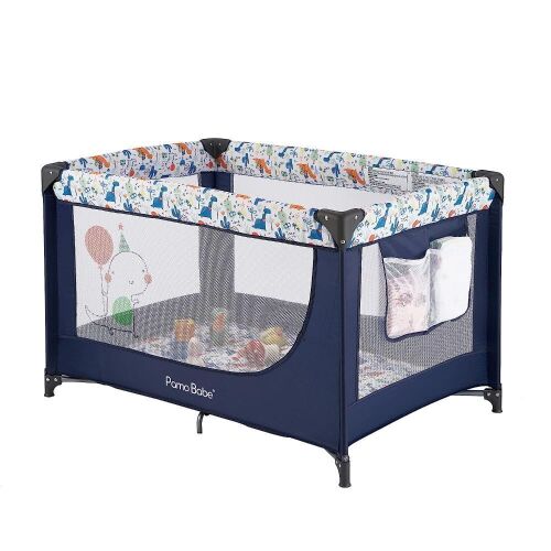 Pamo Babe Portable Crib Baby Playpen with Mattress and Carry Bag, Blue - Lot 549