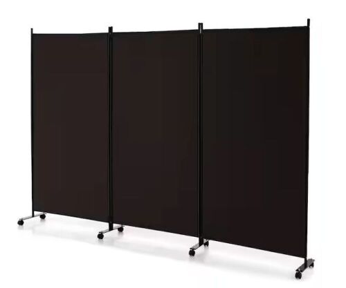 3-Panel Folding Room Divider 6Ft Rolling Privacy Screen withLockable Wheels Brown - Lot 584