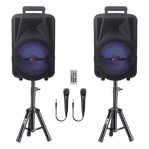 QFX PBX-800TWS Rechargeable Portable Bluetooth Speakers with 8 Inch Woofer, 1 Inch Tweeter & Accessories - Lot 333