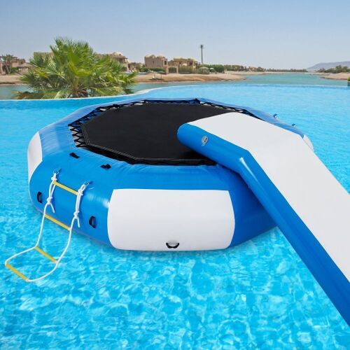 VEVOR 10' Round Inflatable Water Trampoline with Escalator and 4-Step Ladder - Lot 82