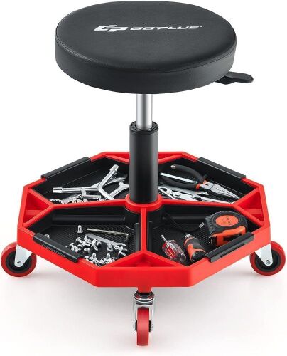 Goplus Rolling Mechanic Stool with Removable Magnetic Tool Tray, 330lb Capacity  - Lot 572